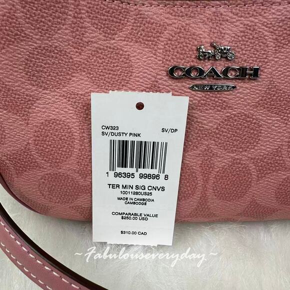 Coach Teri Mini Crossbody Bag In Signature Canvas In Sv/Dusty Pink CW323 NWT - Picture 5 of 8